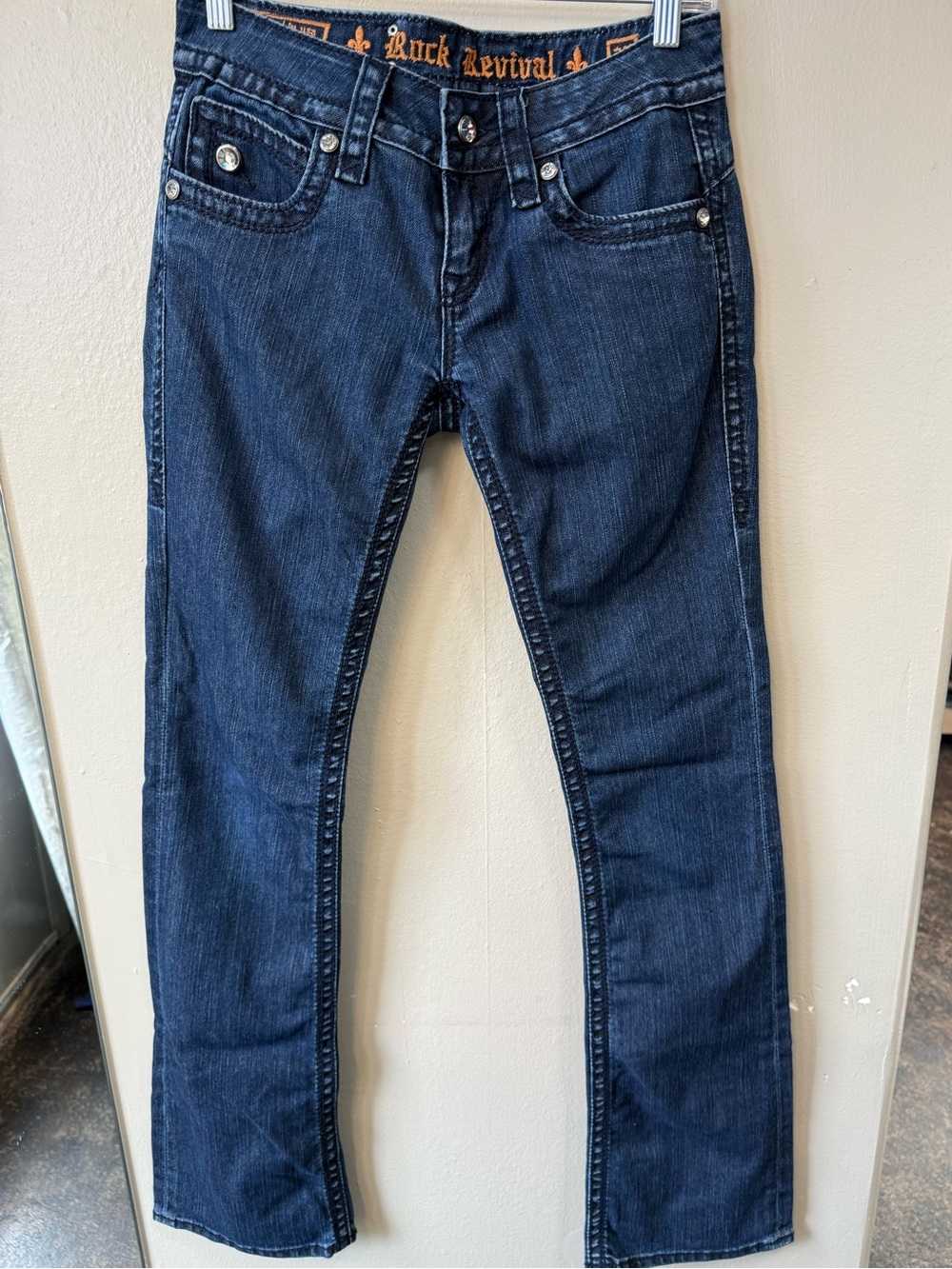 Rock Revival Women’s Size 27 Dark Wash Embellished Bootcut Jeans